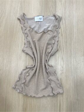 Vintage Y2K Starlet gold glittery lettuce trim tank top size Large